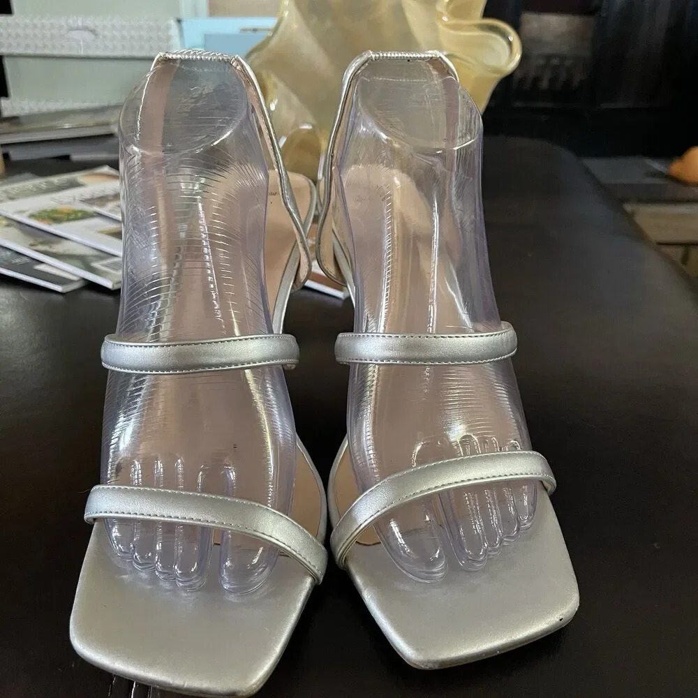 Women's Nala Pump Heels Silver- A New Day Size 11 Square Toe